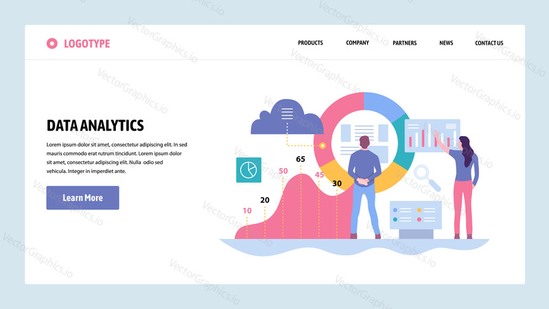 Vektorové webové stránky gradient design šablony. Data analytics, dashboard a business finance report. Koncepty vstupní stránky pro vývoj webových stránek a mobilních zařízení. Moderní ploché ilustrace