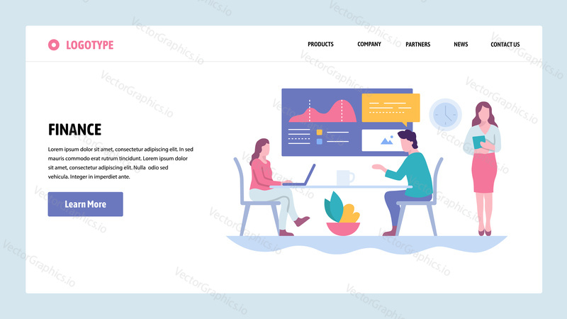 Vektorové webové stránky gradient design šablony. Finanční zpráva a prezentace. Jednání. Koncepty vstupní stránky pro vývoj webových stránek a mobilních zařízení. Moderní ploché ilustrace