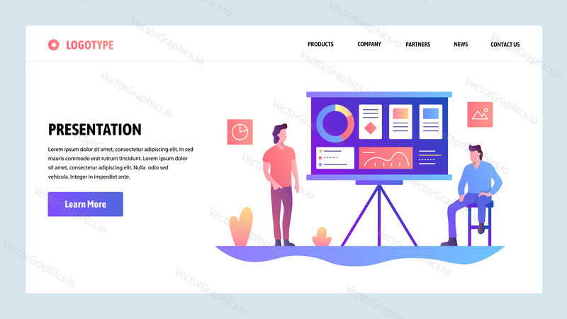 Vector web site design template. Business presentation with financial charts. Landing page concepts for website and mobile development. Modern flat illustration