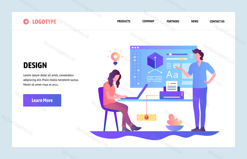 Vector web site linear art design template. Design learning course. Online education and design school. Landing page concepts for website and mobile development. Modern flat illustration