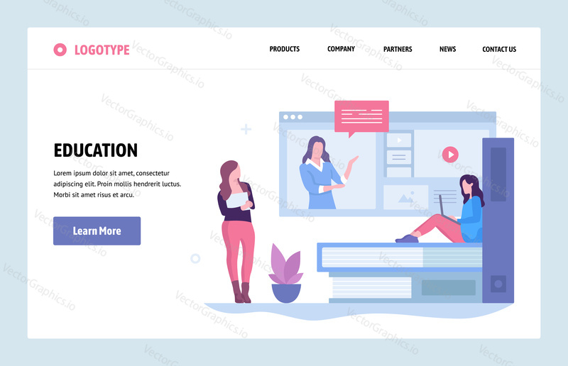 Vector web site linear art design template. Online education and internet webinar. Landing page concepts for website and mobile development. Modern flat illustration