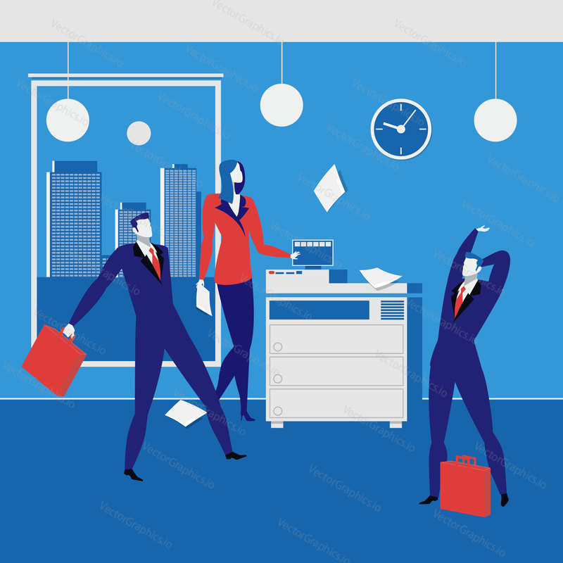 Office workers concept vector illustration. Office interior and equipment. Office life, business situations, flat style design.