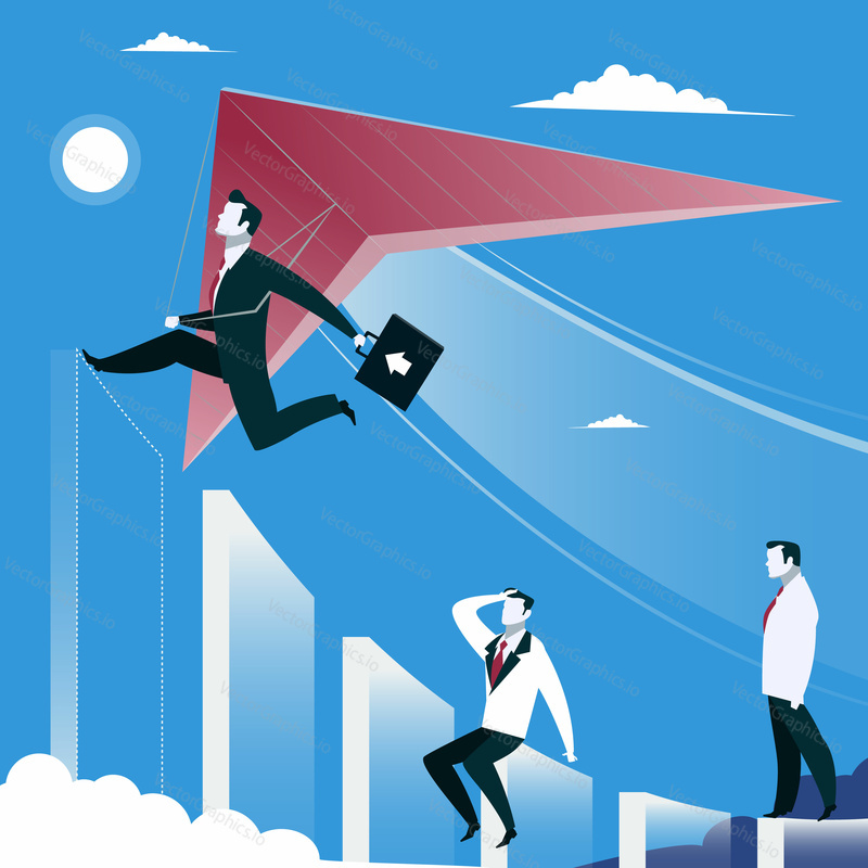 Successful business growth concept vector illustration. Bussinessman clmbing up.