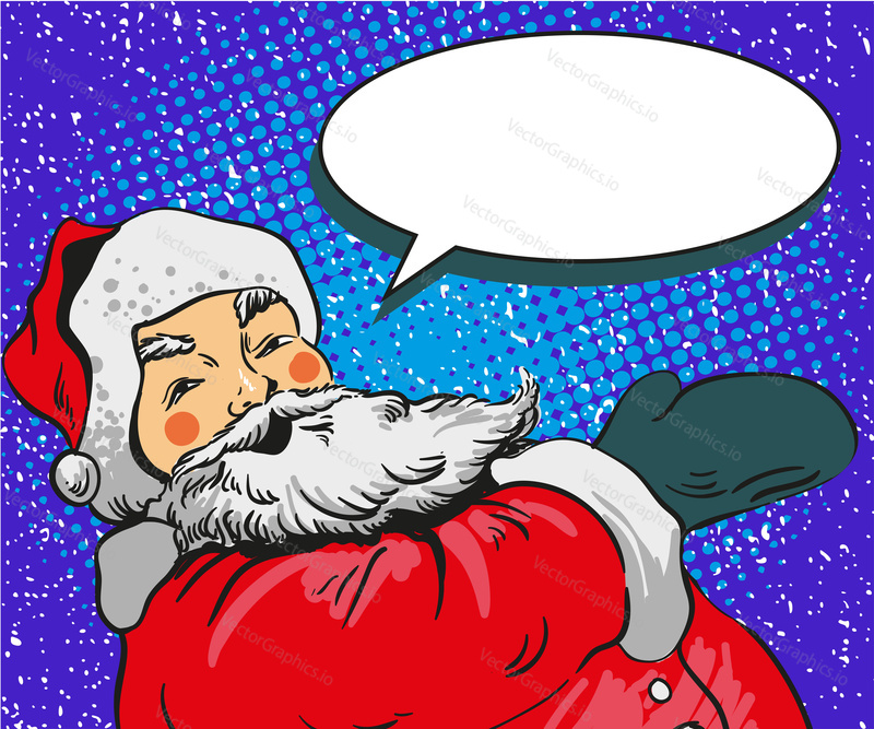 Santa claus vector illustration in comic pop art style. Merry Christmas holiday concept poster and greetings card.