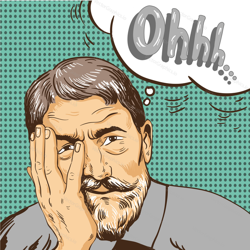 Old man in pop art retro comic style. Oh emotional reaction speech bubble.