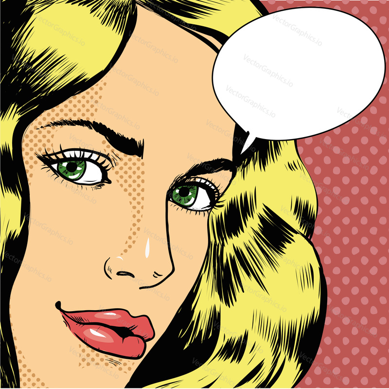 Woman with speech bubble. Vector illustration in retro pop art comic style.