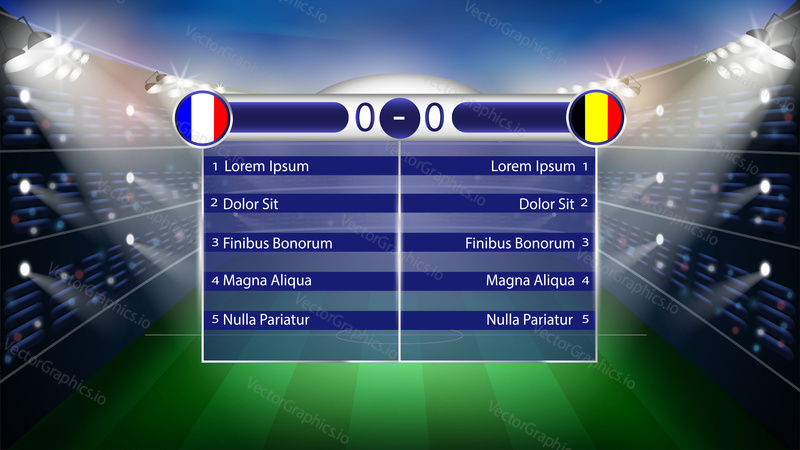 Football match. World championship stadium 3d vector background. Soccer poster table template