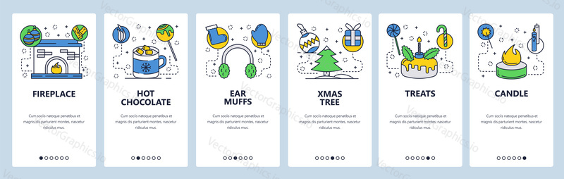 Web site onboarding screens. Winter holiday decoration. Menu vector banner template for website and mobile app development. Modern design flat illustration