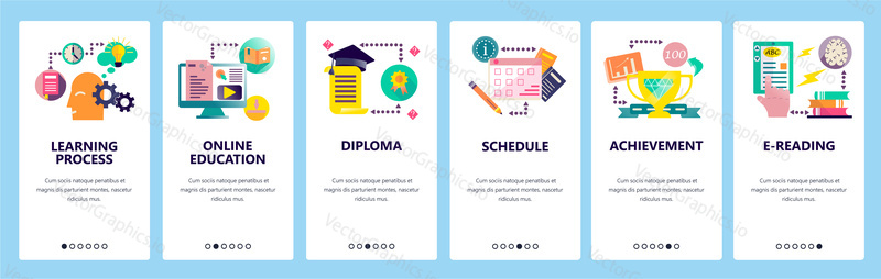 Web site onboarding screens. Online education and internet courses. Menu vector banner template for website and mobile app development. Modern design flat illustration