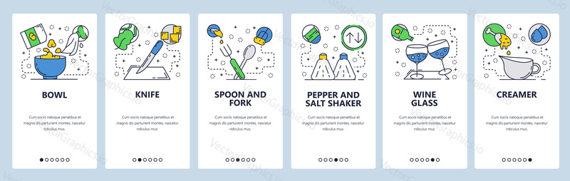 Web site onboarding screens. Home kitchen cultery. Menu vector banner template for website and mobile app development. Modern design linear art flat illustration