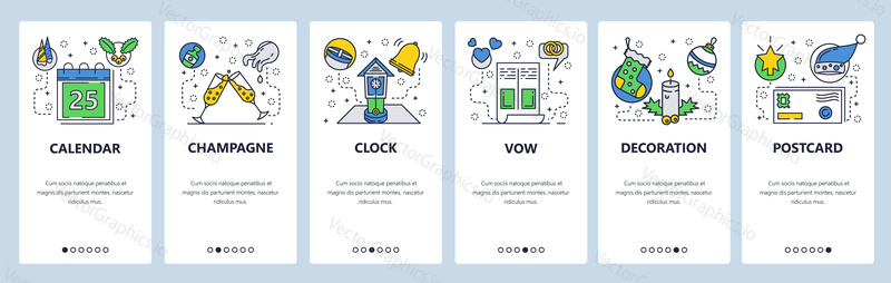 Web site onboarding screens. Holiday celebration and decoration. Menu vector banner template for website and mobile app development. Modern design flat illustration