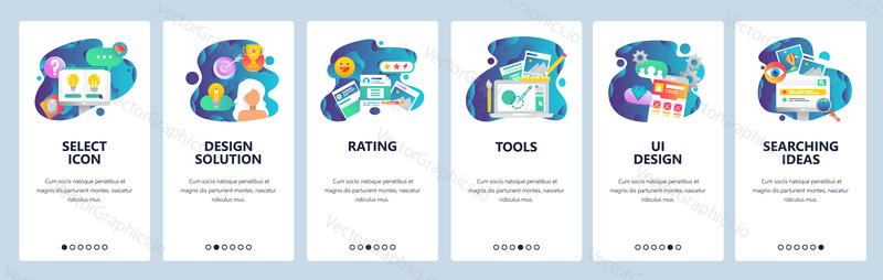 Экраны ввода веб-сайта. Решения для дизайна пользовательского интерфейса и UX, обзор рейтинга, поиск, инструменты рисования. Шаблон векторного баннера меню для разработки веб-сайтов и мобильных приложений.