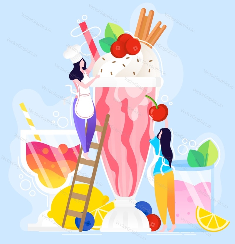 Ice cream vector poster and illustration. Summer fresh ice cocktail. Gelato dessert in a glass.