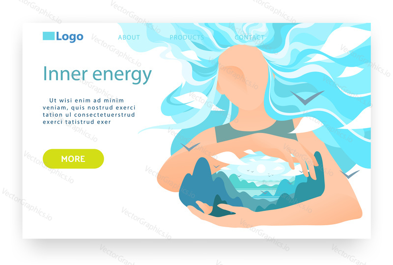 Subtilní energetická koncepce. Esoterická, rovnováha lidské mysli a osvícení. Wellness, zdravý životní styl. Vektorové webové stránky design šablony. Ilustrace konceptu webové stránky vstupní stránky