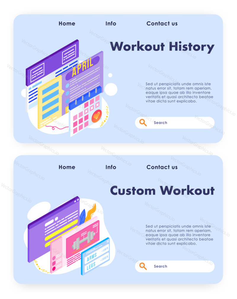 Custome cvičební program a plán cvičení. Zdravý životní styl, fitness, tréninkový kalendář. Vektorové webové stránky design šablony. Ilustrace konceptu webové stránky vstupní stránky