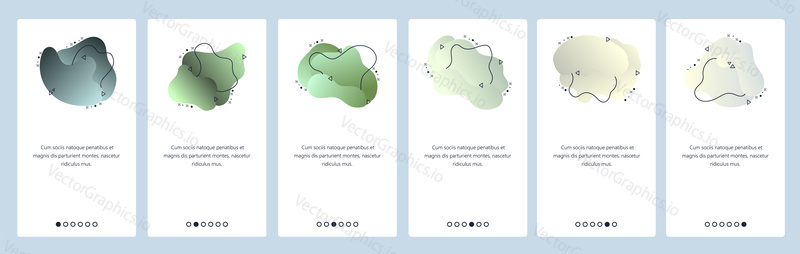 Website and mobile app onboarding screens. Menu banner vector template for web site and application development with trendy gray gradient abstract dynamic fluid shapes.