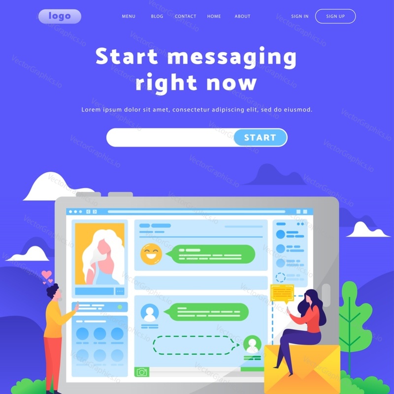 Vektorové webové stránky design šablony. Online chodit s někým a aplikace pro zasílání zpráv. Koncepty vstupní stránky pro vývoj mobilních webových stránek. Moderní byt ilustrace.