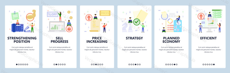 Business icons. Mobile app onboarding screens. Menu vector banner template for website and mobile development. Web site design flat illustration.