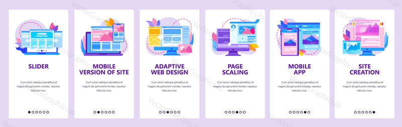 Webové stránky a mobilní aplikace onboarding obrazovky. Menu banner vektorová šablona pro vývoj webových stránek a aplikací s tekutými abstraktními tvary. Tvorba stránek a koncepce designu webových stránek.