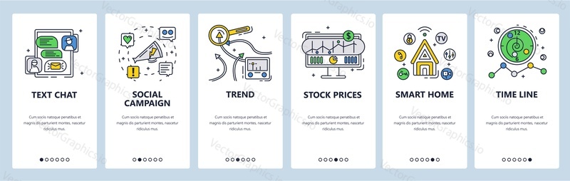 Smart home. Internet of things technology. Online text chat. Social media campaign. Mobile app screens. Vector banner template for website and mobile development. Web site design illustration.