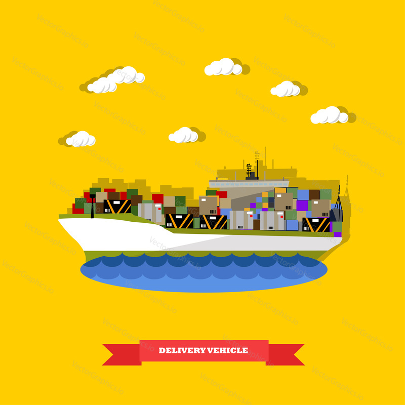 Delivery vehicle concept vector illustration in flat style. Delivery by ship. Logistics transportation.