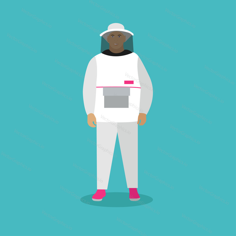 Beekeeper man in uniform. Vector illustration in flat style.