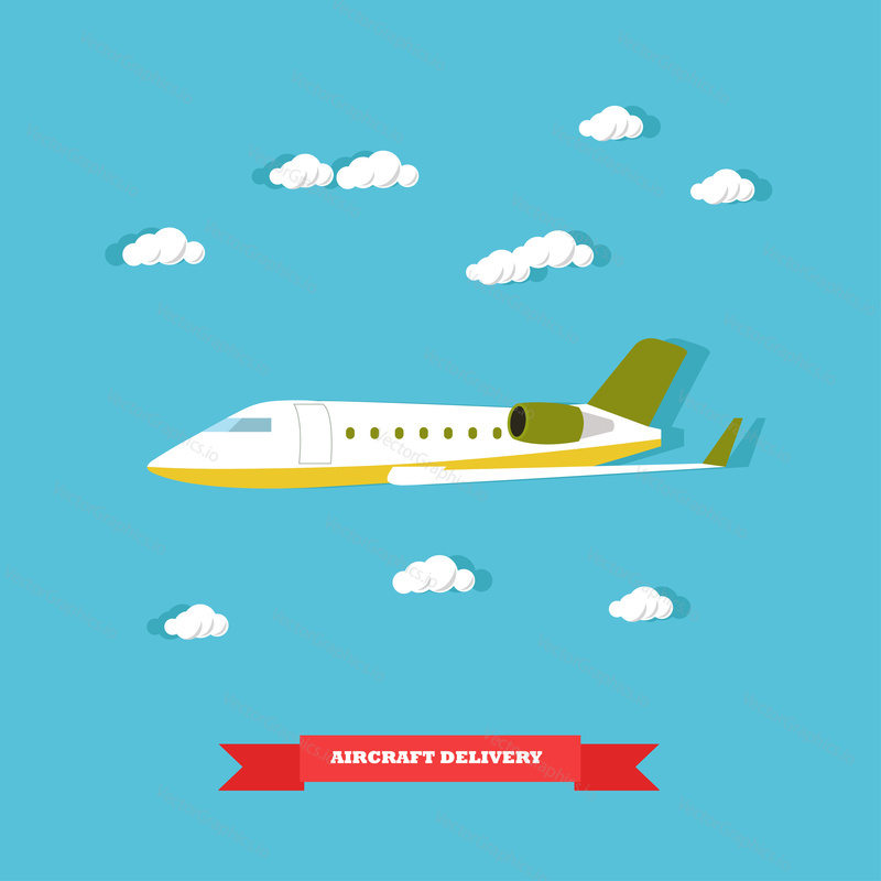 Aircraft delivery concept vector illustration in flat style. Delivery by plane. Logistics transportation.