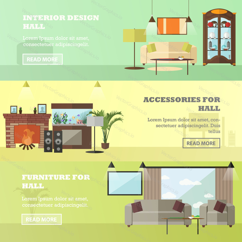 Living room interior with furniture. Concept vector illustration in flat style.