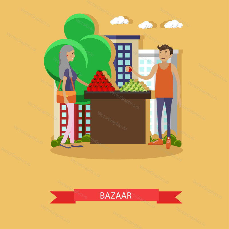 Street food market. Vector banner in flat style design.