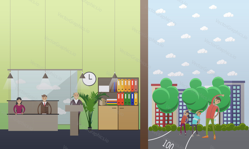 Vector illustration of university professor, senior man with students. Lecture, seminar. Higher education concept design element in flat style.