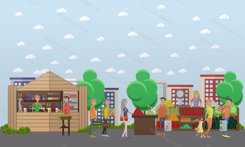 Street food market. Vector banner in flat style design.