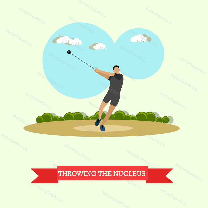 Vector illustration of hammer throw sportsman. Track and field athletics competitions. Male athlete preparing to throw a hammer. Flat design