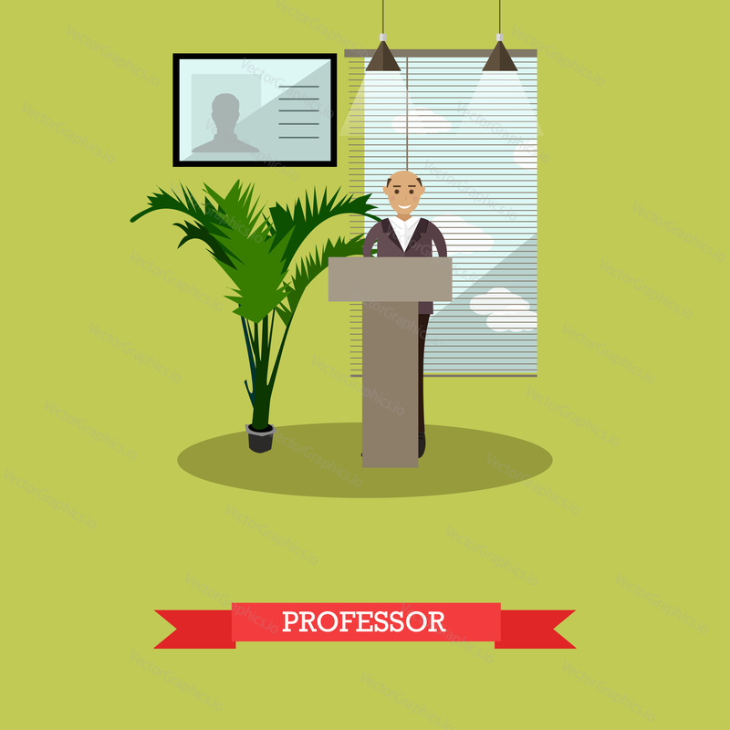 Vector illustration of university professor, senior man. Lecture, seminar. Higher education concept design element in flat style.
