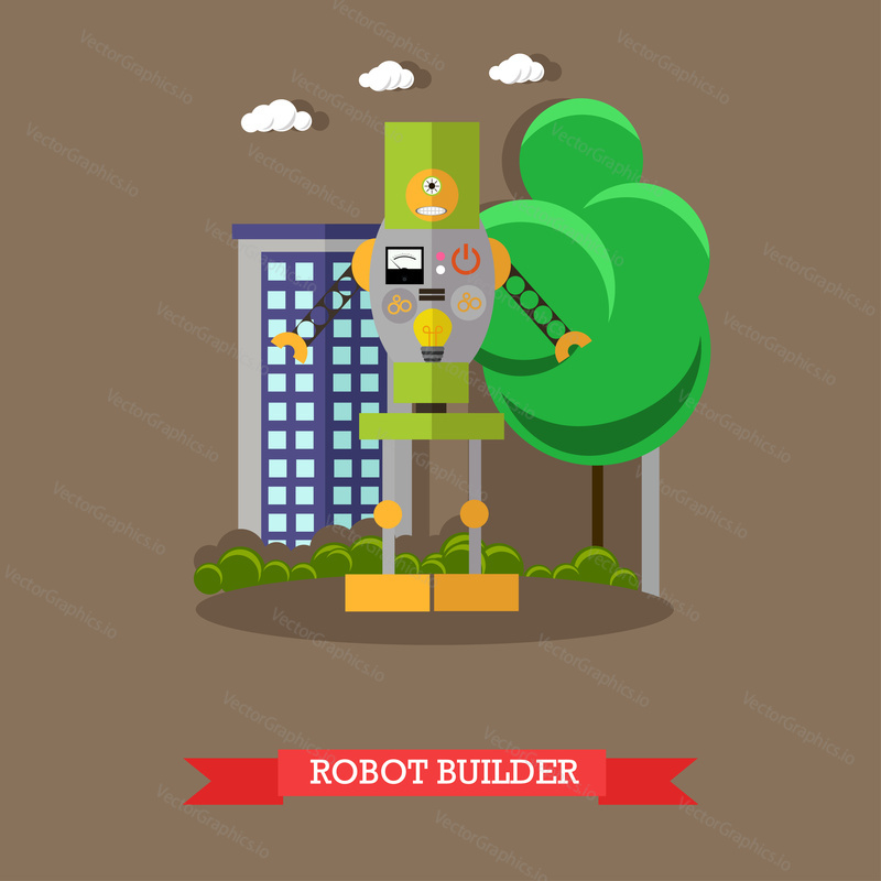 Vektorová ilustrace robota stavitele. Technologický koncept designový prvek, ikona v plochém stylu.