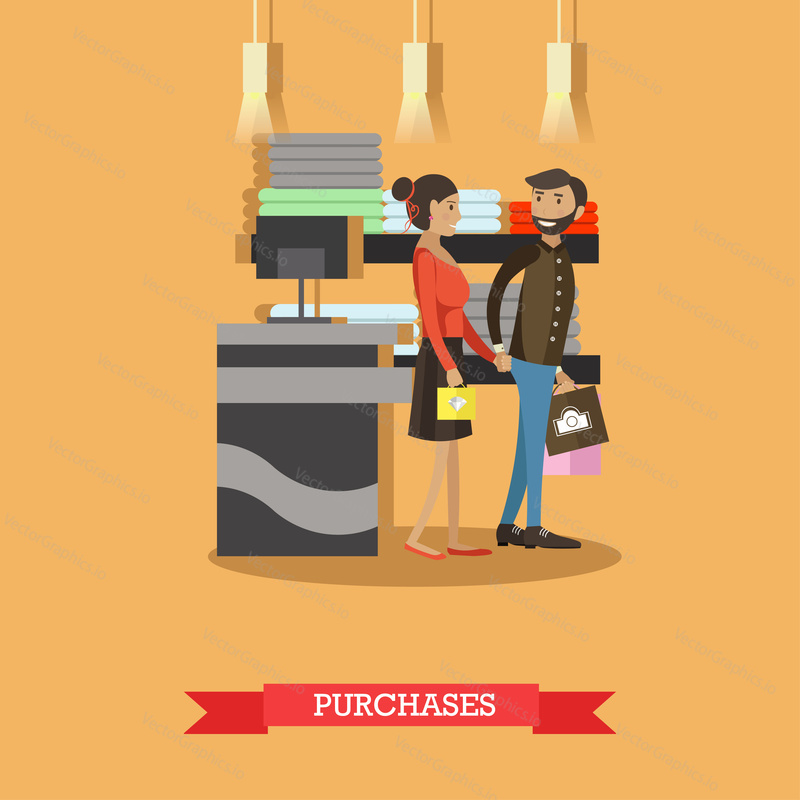 Shopping concept vector poster. People on a mall.