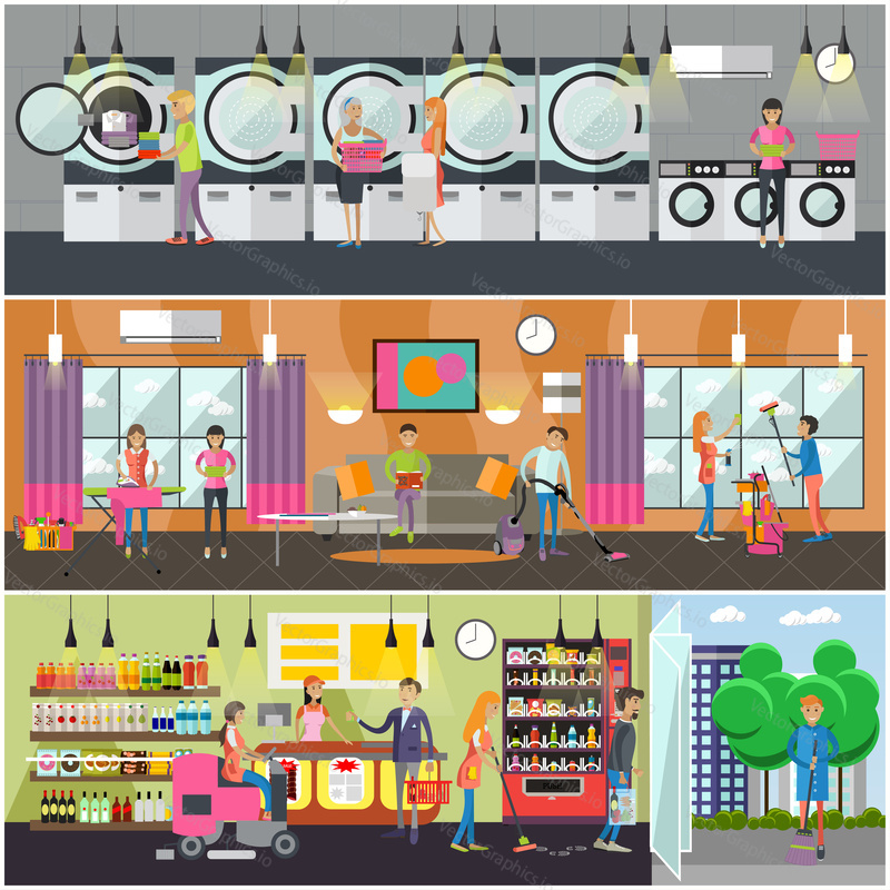 Vector set of cleaning service concept banners.