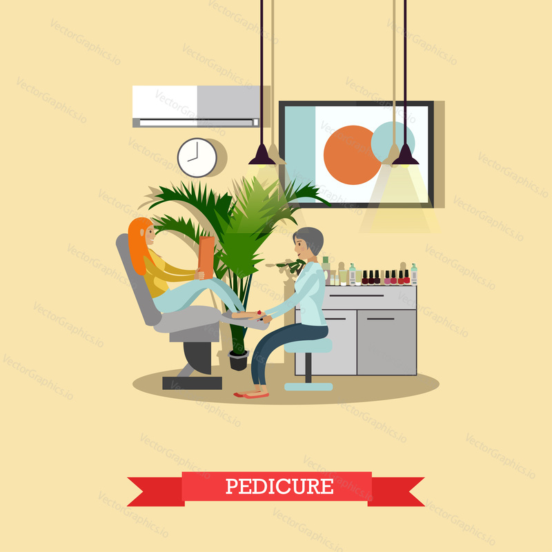 Beauty salon vector concept banners. Women in beauty studio making manicure illustration in flat cartoon style.