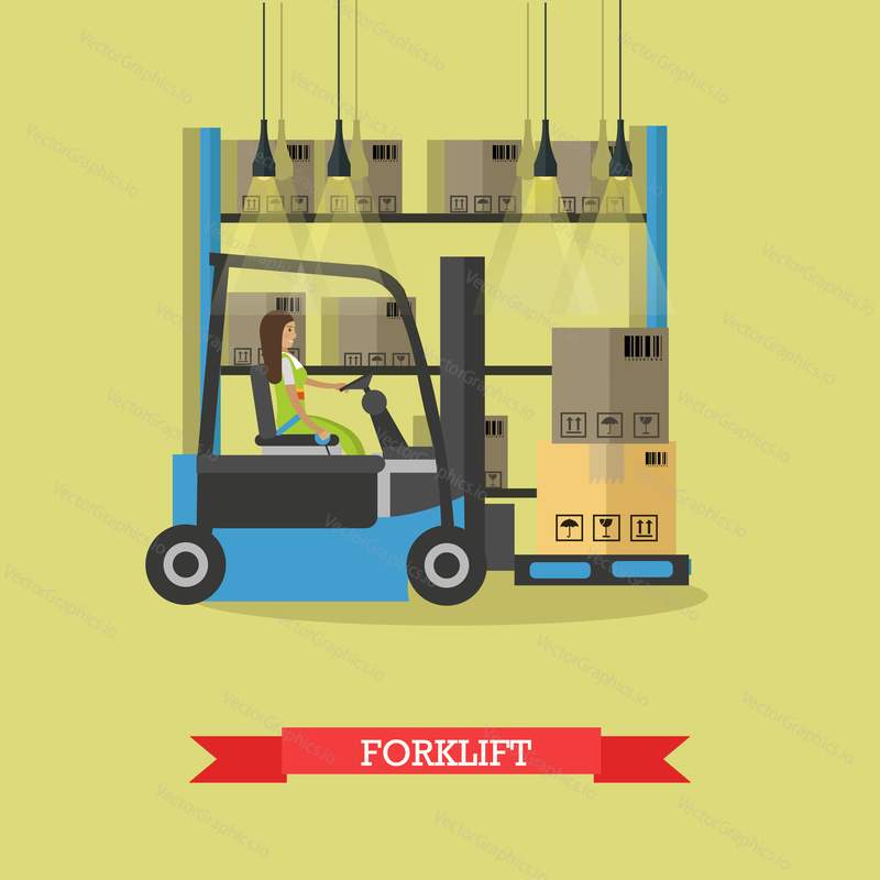 Logistické a doručovací služby concept banner. Skladník. Vektorová ilustrace v designu plochého stylu. Doručovatel pracující ve skladu a přepravních produktech.