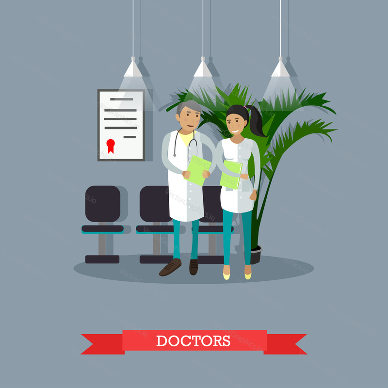 Muž a žena doktor mluví v nemocnici. Lékařský koncept vektor.