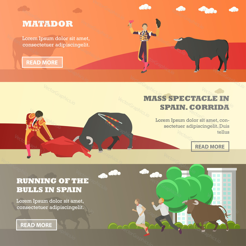 Spain Corrida and Running of the Bulls concept vector illustration. Bull and a matador.