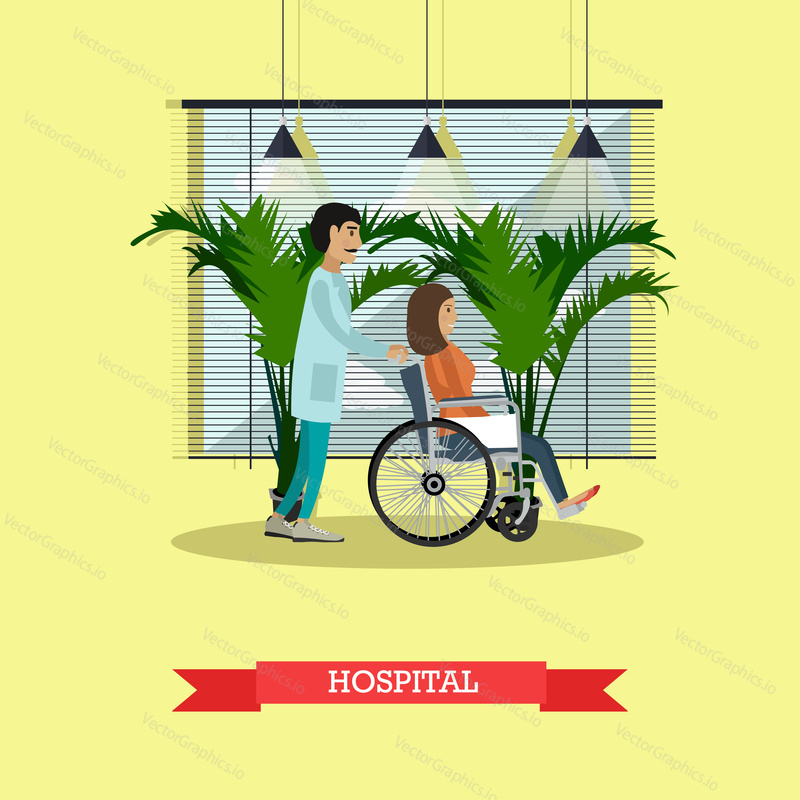Hospital concept. Patient ready for medical check up . Doctor cabinet interior. Vector illustration in flat style. Design elements and icons.