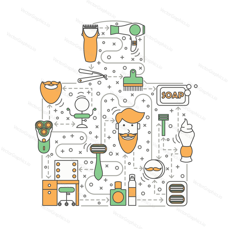 Barbershop concept vector illustration. Modern thin line art flat style design element in the shape of aftershave lotion bottle for website banners and printed materials.