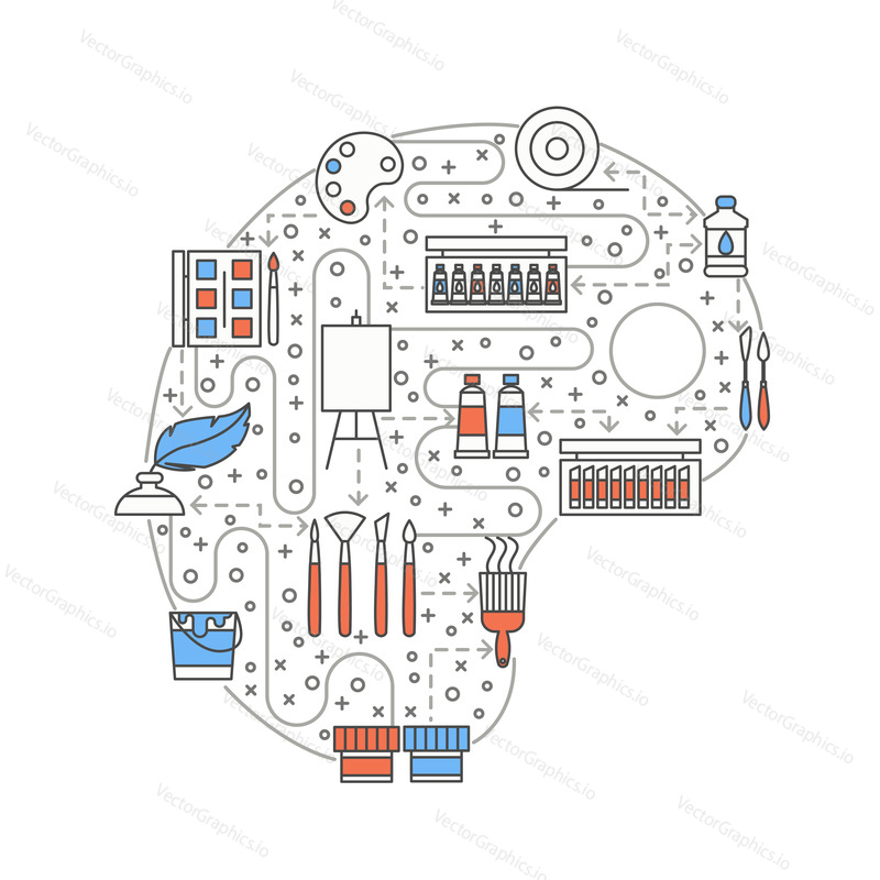 Painting art concept vector illustration. Modern thin line art flat style design element in the shape of palette for website banners and printed materials.
