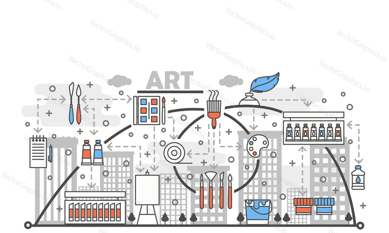 Art concept vector illustration. Modern thin line art flat style design element with painting tools symbols, icons for website banners and printed materials.