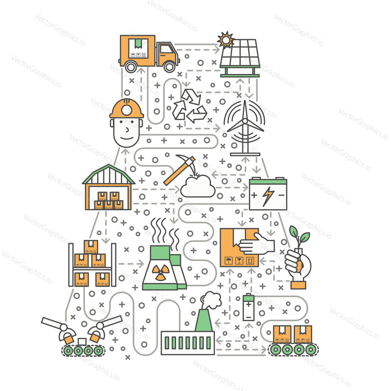 Ecological factory concept vector illustration. Modern thin line art flat style design element in the shape of plant pipe for website banners and printed materials.