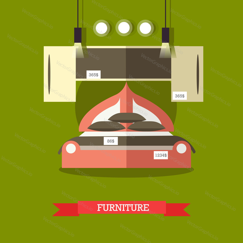 Vector illustration of furniture for bedroom. Furniture shop concept design element in flat style.
