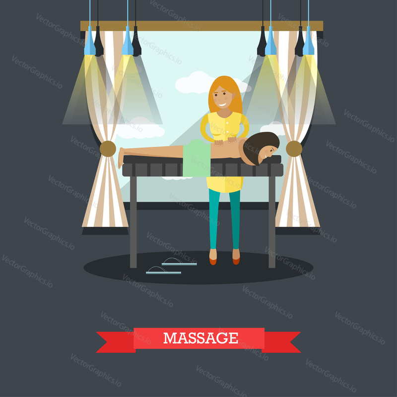 Vector illustration of woman enjoying relaxation massage. Spa services concept design element in flat style.
