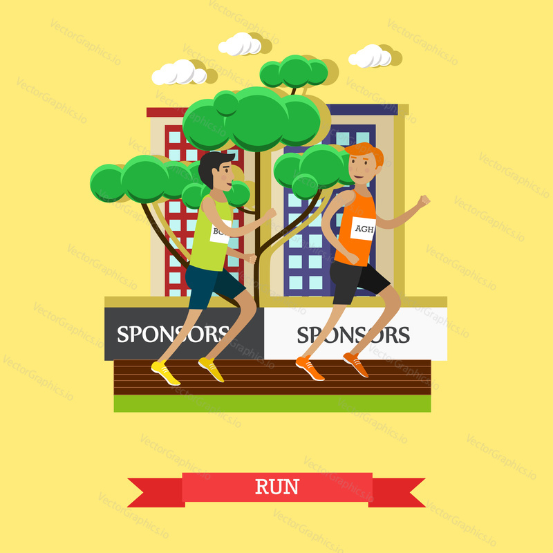 Track and field athletics concept vector illustration. Sportsmen running at stadium. Athletics Competition, individual sports flat style design element.