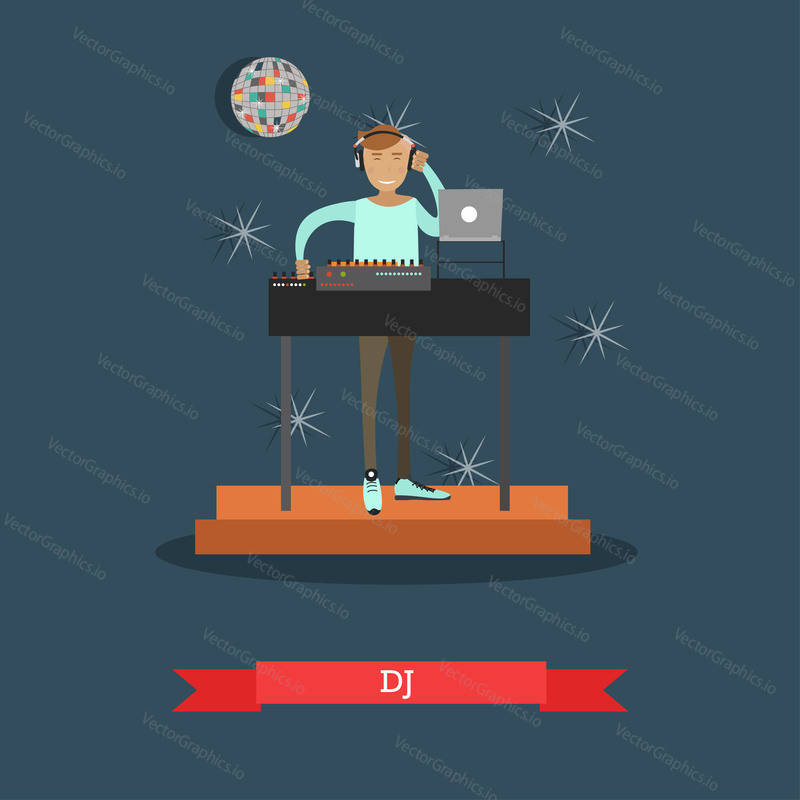 Dj and mix music equipment concept vector illustration. Disco club, nightclub party flat style design element.