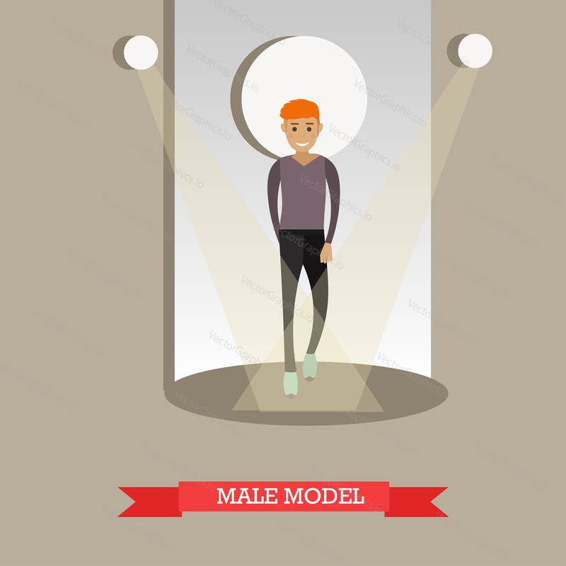 Vector illustration of young man in casual clothes. Stylishly dressed male model concept design element in flat style.